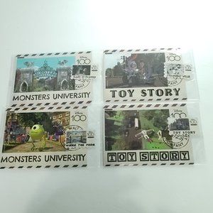 Toy Story Monsters Inc 4 Cards Fun Disney 100 Carnival Postcard & Stamp Vary